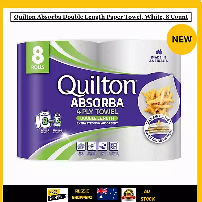 Quilton Absorba Double Length Paper Towel White 8 Count | FREE SHIPPING NEW AU • $26.95