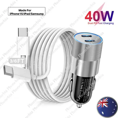 PD Fast 40W Car Charger Dual Type C Adapter Cable For IPhone 15 Pro Max Samsung • $12.03