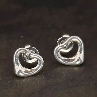 VTG Sterling Silver - TIFFANY & CO Elsa Peretti SPAIN Heart Stud Earrings - 2g • $17