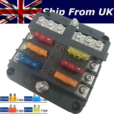 UK Blade Fuse Box 6 Way Distribution Bar Bus Boat Car Kit Marine Holder 12V/32V • £9.87