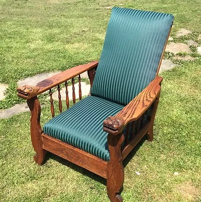 Antique Vintage Snake Demon Head Stunning Morris Chair With Engravings • $643.57