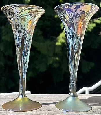 Carl Radke Phoenix Studio Art Glass Trumpet Vase Or Goblets Pair Signed 1983 • $199.95