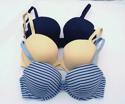 M & S Pack 3 Underwired Balcony Bras Padded Navy Mix  Marks Spencer • £13.99