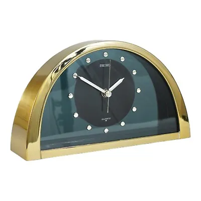 Hollywood Regency Brass Table Clock By Seiko Mid Century Modern Half Moon Tested • $25.49