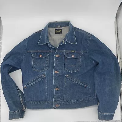 Wrangler Size 44 Blue Jean Denim Jacket Western 4 Pocket Vintage • $100