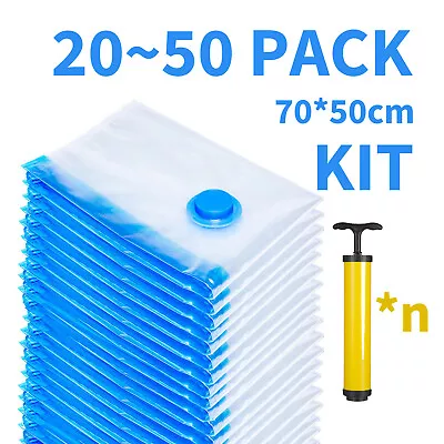 50 X Jumbo Vacuum Storage Bags Travel Space Saver Garment Seal Clothes Hand Pump • $15.85