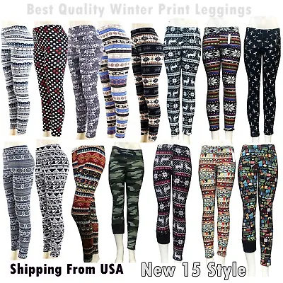 Knitted Nordic Insulated Leggings Thick Warm Winter Ti Pants Snowflakes • $15.27