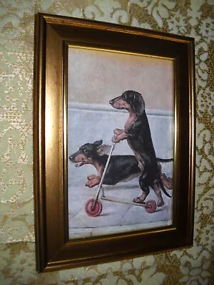 DACHSHUND DOGS SCOOT 4 X 6 Gold Framed Victorian Style Animal Art Picture • $16.99