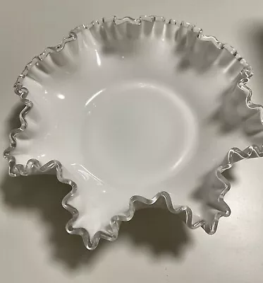 Vintage Fenton 1970s Ruffled Milk Glass Bowl 11 In • $24