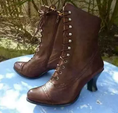 $26.99 • Buy Women's Victorian Ankle Boots Lace Up High Heels Cosplay Leather Shoes
