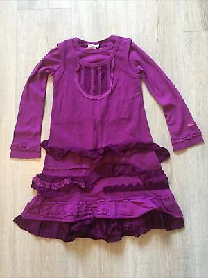 Naartjie Kids Girls Ruffle Layered Long Sleeve Dress Tunic Purple Sz 6 • $14.98