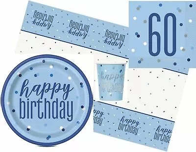 Blue & Silver Glitz Age 60 Birthday Napkins  Tablecover  Decorations Balloons • £3.75