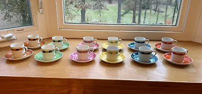 24 Pc Demitasse Cappuccino Cup Saucer Set Vintage Multi Color Cube Band Design • $34.99