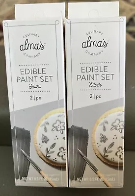 2 Boxes Alma's Edible Paint Sets Silver Culinary 2 PCs/Box Cakes Cookies Crafts • £13.49