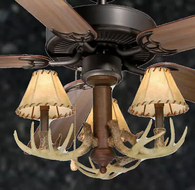 52 Inch Rustic Cabin Lodge Antler Farmhouse Ceiling Fan 3-lights  • $525