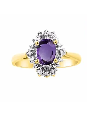 Diamond & Amethyst Ring Set In Yellow Gold Plated Silver Fanned Diamonds DSL-LR6 • $255.26