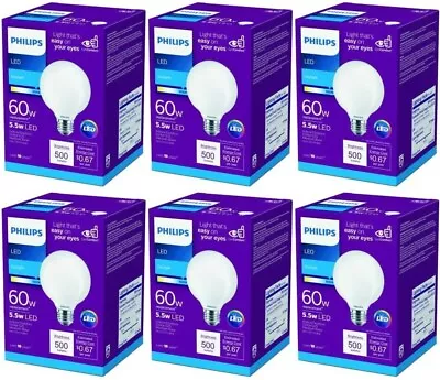 Philips LED Bulb Globe G25 60 Watt Replacement Med Base Daylight 5.5W 6 Pack • $20.99