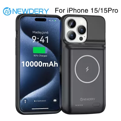 10000mAh IPhone 15-15Pro Battery Charger Case Power Bank Wireless Charging Cover • $31.50