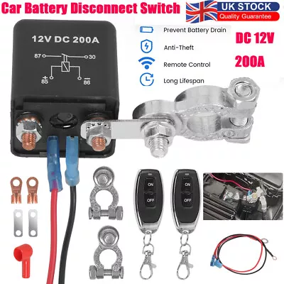 Wireless Remote Car Battery Disconnect Relay Master Kill Cut-off Switch Isolator • £15.99