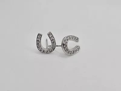 Sterling Silver Cubic Zirconia Horse Shoe Stud Earrings • $9.99