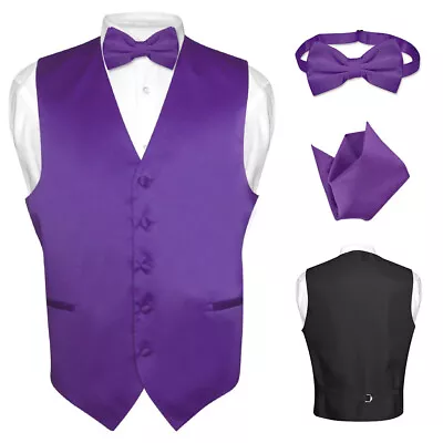 Men's Dress Vest BOWTie Hanky Solid Color Waistcoat Bow Tie Set Suit Or Tuxedo • $24.95