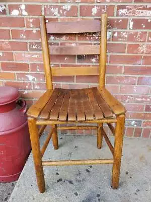 Vintage Wooden Slat Seat Chair Solid Oak Amish Shaker • $76.99