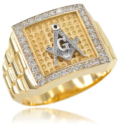 New Gold Watchband Design Men's Masonic CZ Ring • £462.81
