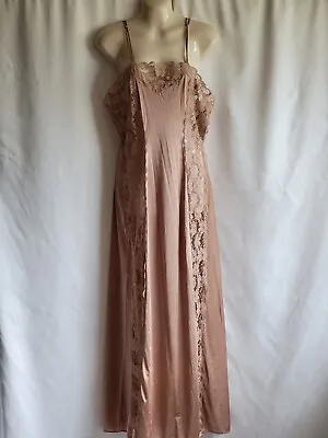 $29.99 • Buy Vintage Val Mode Maxi Nightgown Shiny Mocha Nylon Lace Panels Medium Usa Made