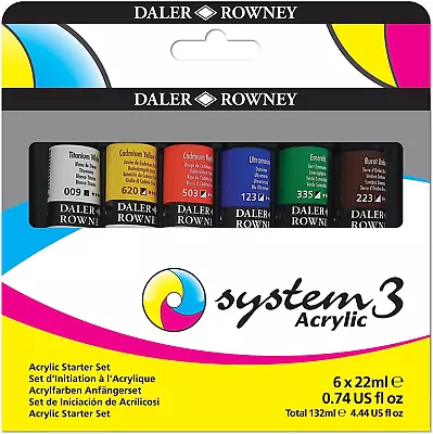 Daler Rowney System3 22 Ml Acrylic Paint Starter Set 6 X Assorted Vibrant Ideal • £10.63