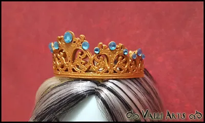 Doll Tiara - Highness - Gold With Light Blue Gems - OOAK - Accessory • $5.50