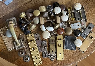 Antique Door Knobs Plates Lot 50 Rusty Steel Brass Porcelain Door Knobs AS IS • $31