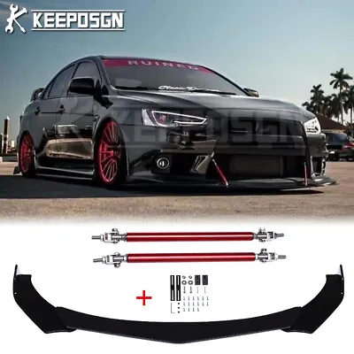 For Mitsubishi EVO X 8 9 GTO Gloss Front Bumper Lip Splitter Spoiler +Strut Rods • $62.36