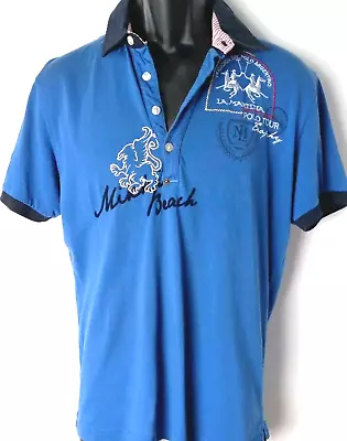 La Martina Mens Small Blue Polo Shirt Embroidered Miami Beach Argentina • $34.95