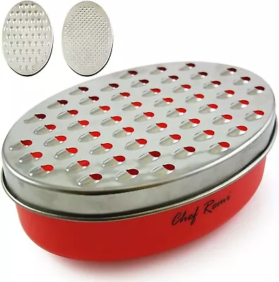 Chef Remi Cheese Grater | Veg Grater -2 Size Blades With Storage Container & Lid • £6.95