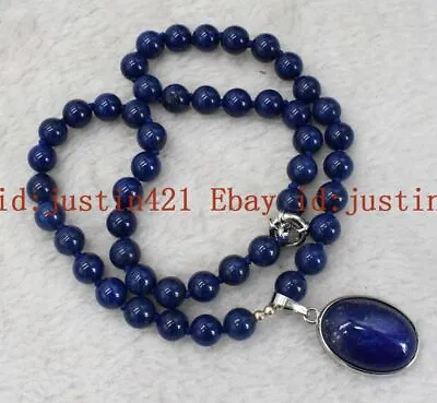 New 10mm Natural Blue Lapis Lazuli Round Gemstone Pendant Necklace 16-28'' AAA • $8.08