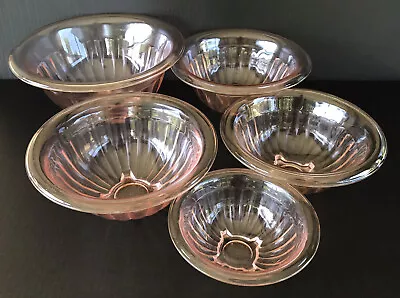 Vintage Pink Depression Glass Mixing Bowl Set Hazel Atlas Nesting Bowls Set Of 5 • $170