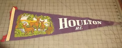 Vintage HOULTON MAINE 26  Long Purple Felt 4-Tassel Pennant - Deer Family Art • $28