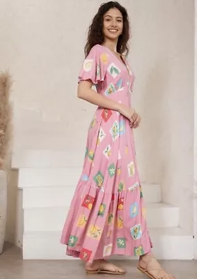 Iris Maxi Pink Pattern Maxi Dress Boho Style Size 12 Women’s  • $44.98