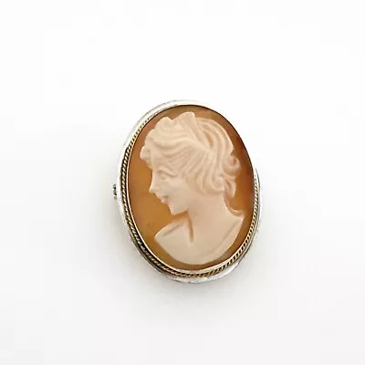 Vintage Carved Shell Cameo Brooch Pin Pendant Small Woman 800 Silver • $9.99