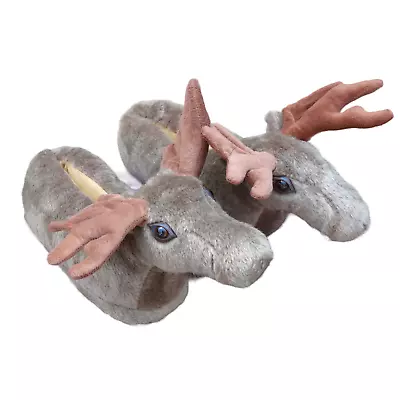 Unisex Moose Antler Giant Soft Animal Slippers By ComfyFeet Size Large Brown Tan • $19.99