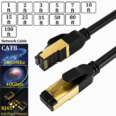 Cat 8 RJ45 Ethernet Cable Super Speed 40Gbps Patch LAN Network Gold Plated Lot • $37.99