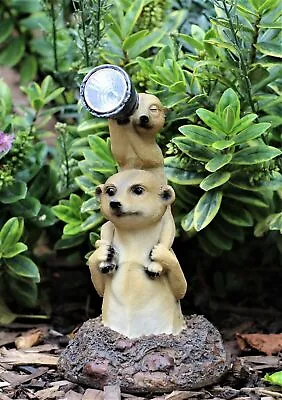 Garden Ornament Meerkat Family Solar Powered Lantern Decorative  Animal Light  • £16.95