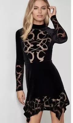 NWT $228 BCBGMAXAZRIA Ornate Velvet Mini Black Dress Sz Small • $85