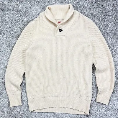 Levi's Wool Shawl Collar Chunky Knit Sweater Beige Fisherman Casual Men's XL • $24.95