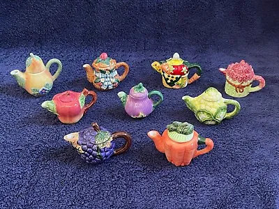 Lot Of 9 Miniature Mini Ceramic Decorative Tea Pots - Fruits & Veggies Theme • $35