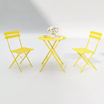 3 Pieces Patio Bistro Balcony Metail Chair Table Set-Yellow • $128.38