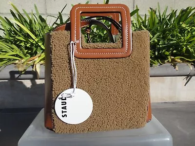 $290 • Buy Staud SHIRLEY Mini Sherpa & Leather Bag Incl. Detachable Pouch Shoulder Strap
