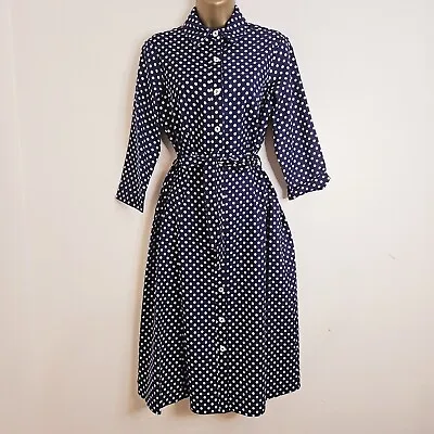 NEW Dorothy Perkins 10-20 Polka Dot Spotted Blue White Cotton Belted Shirt Dress • £14.95