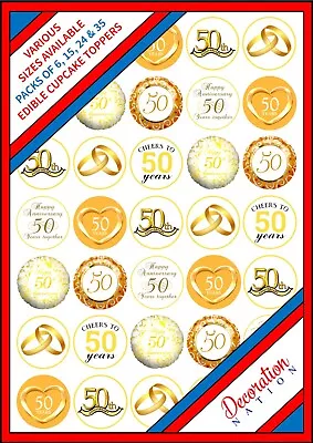 35 X 50th Wedding Anniversary Mix - Edible Wafer Cupcake Cake Toppers 6 15 24 • £3.79