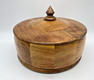 MCM Treenware Wood Bowl Hand Turned Wood  Bowl Finial Lidded Farmhouse Decor • $78